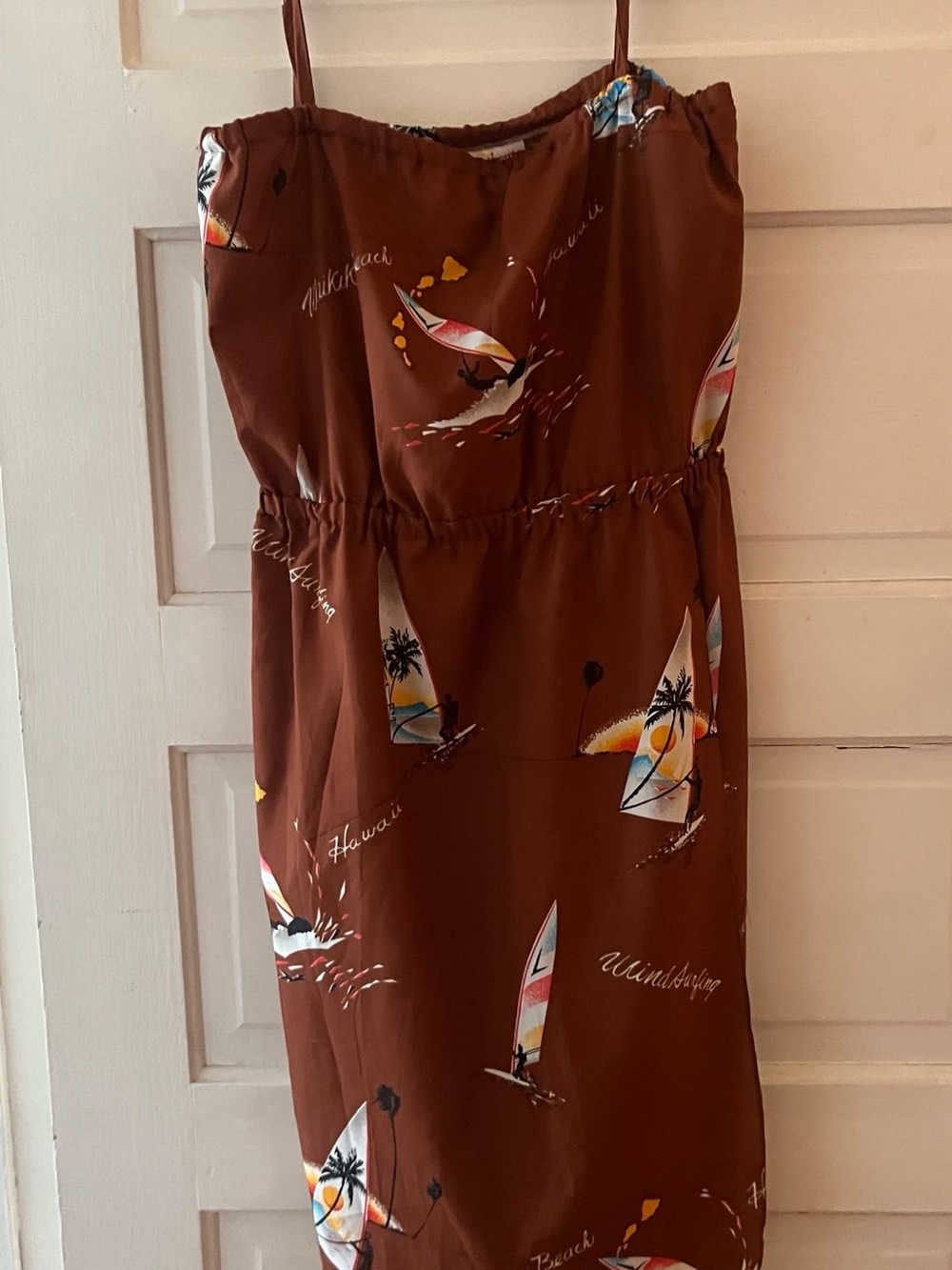 Women's Brown Printed Tie-Shoulder Midi Dress